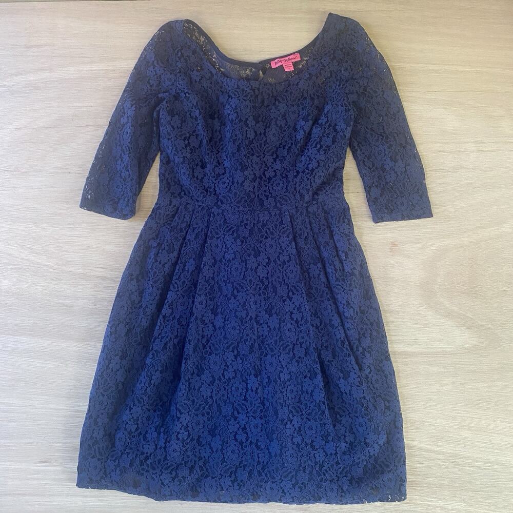betsey johnson blue lace dress | Dresses | Betsey Johnson Illusion Yoke 34 Sleeve Mini Party Size 2 Blue_Maternity_Dress Dare to turn heads Size:6XL 22-22.5 ( 38/39) Red Dress | Red